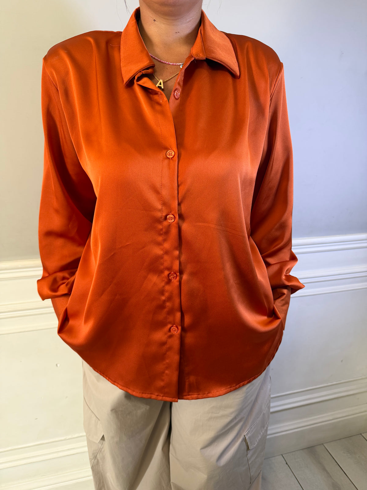 Camicia in raso orange curvy