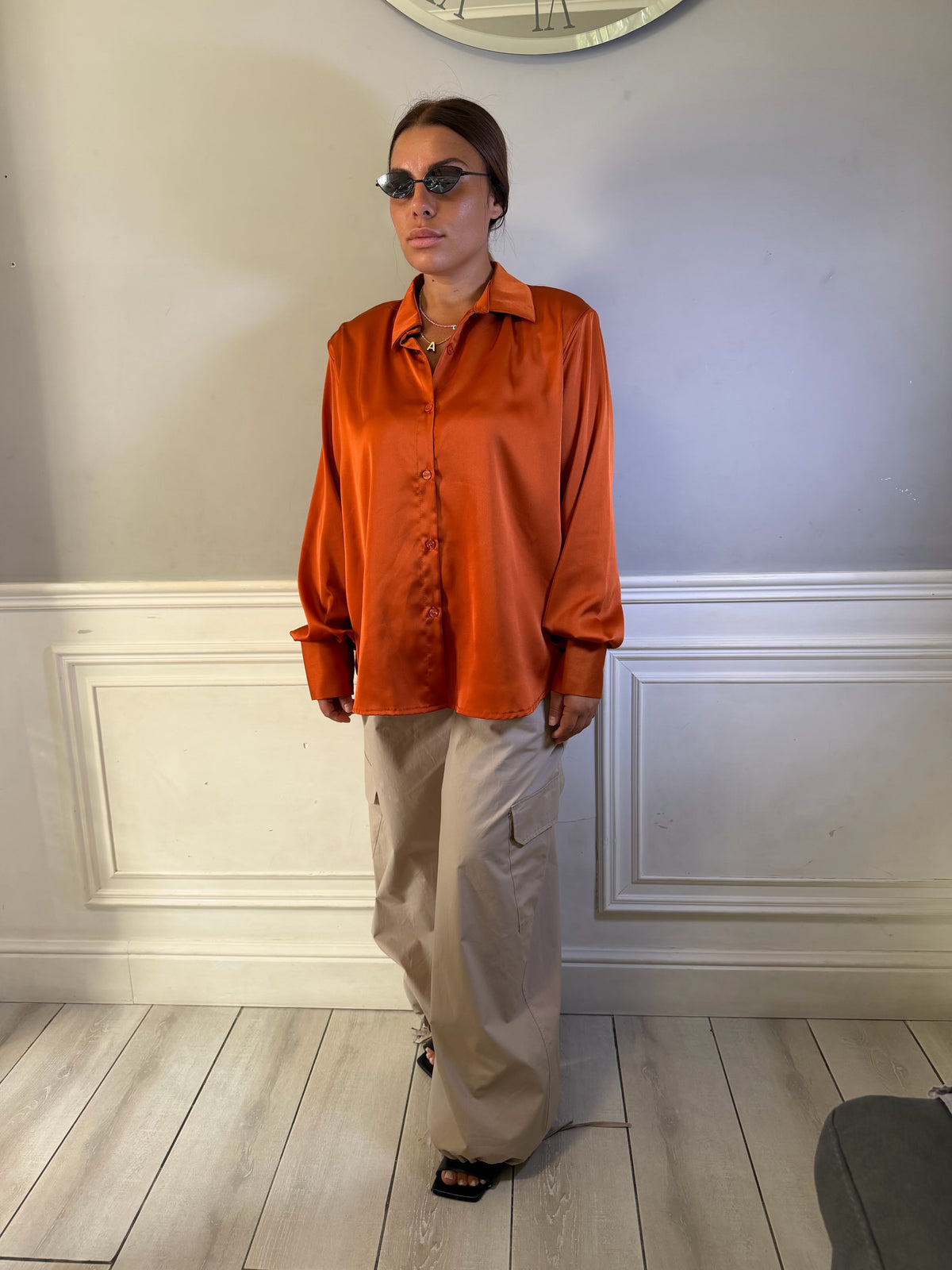 Camicia in raso orange curvy