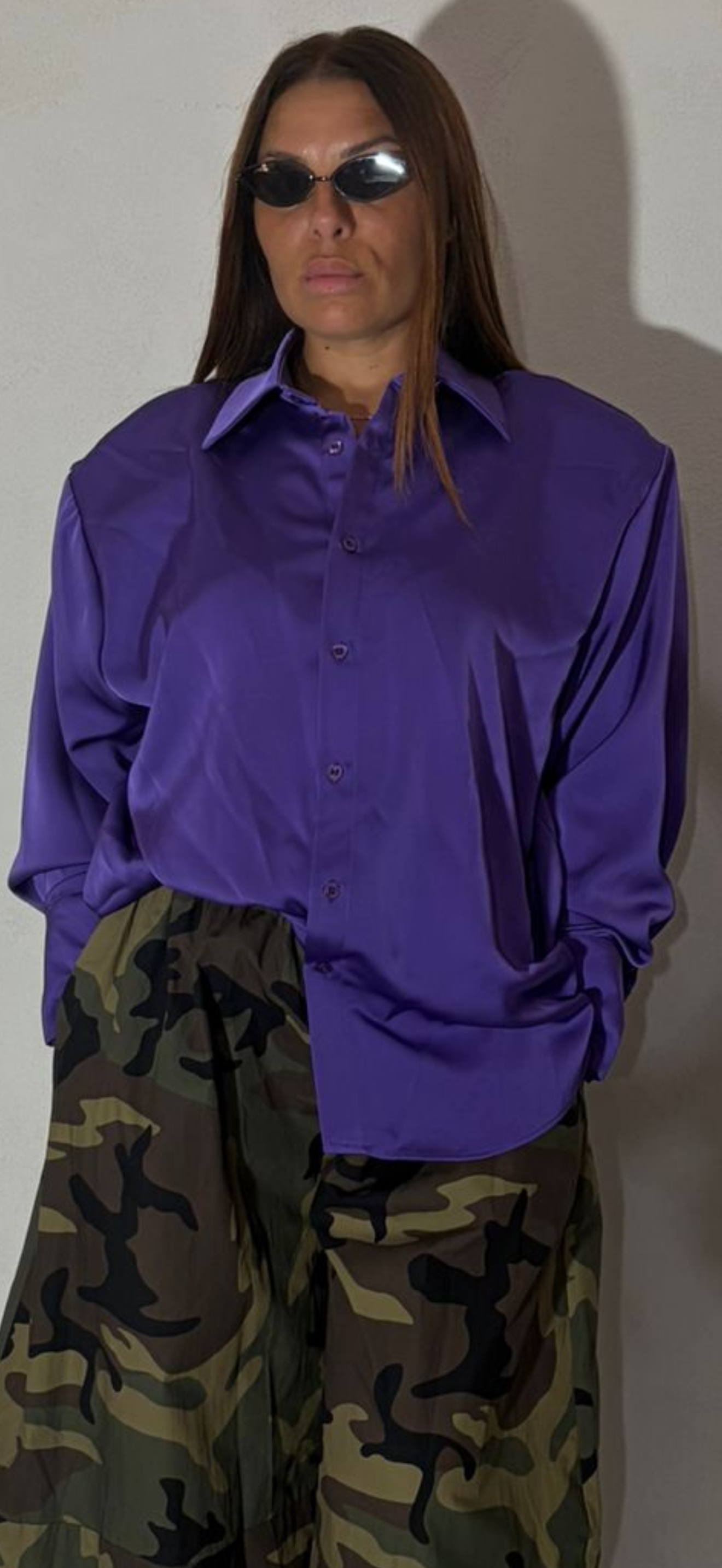 Camicia raso viola curvy