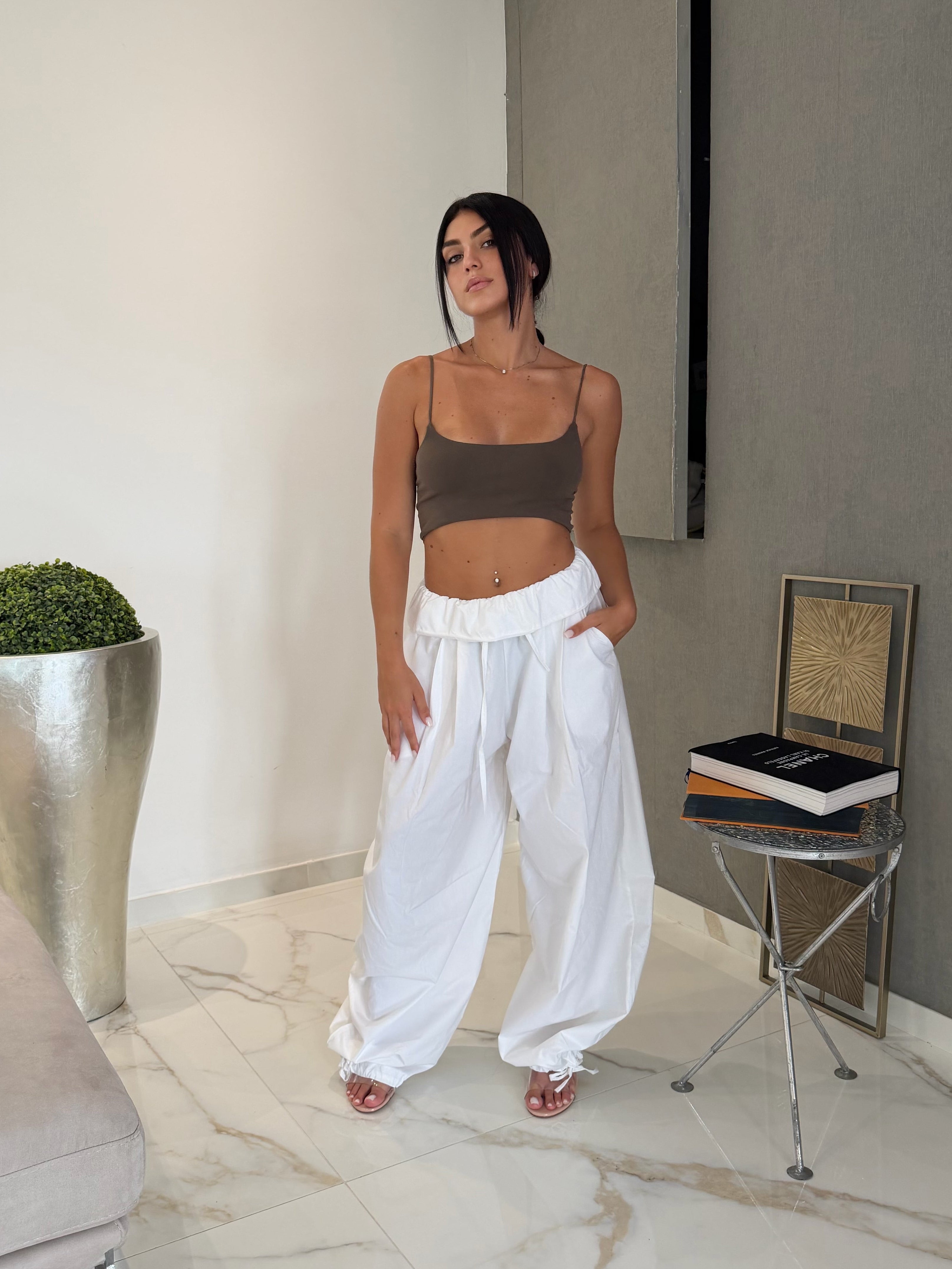 Pantalone cotone just bianco con laccio