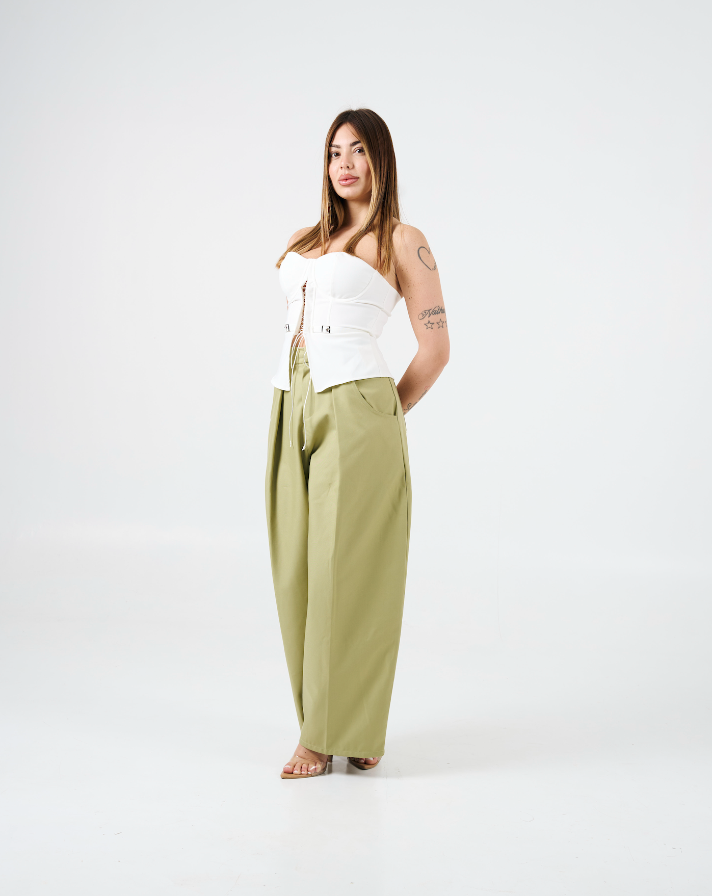 Pantalone con pence simil balloon verde