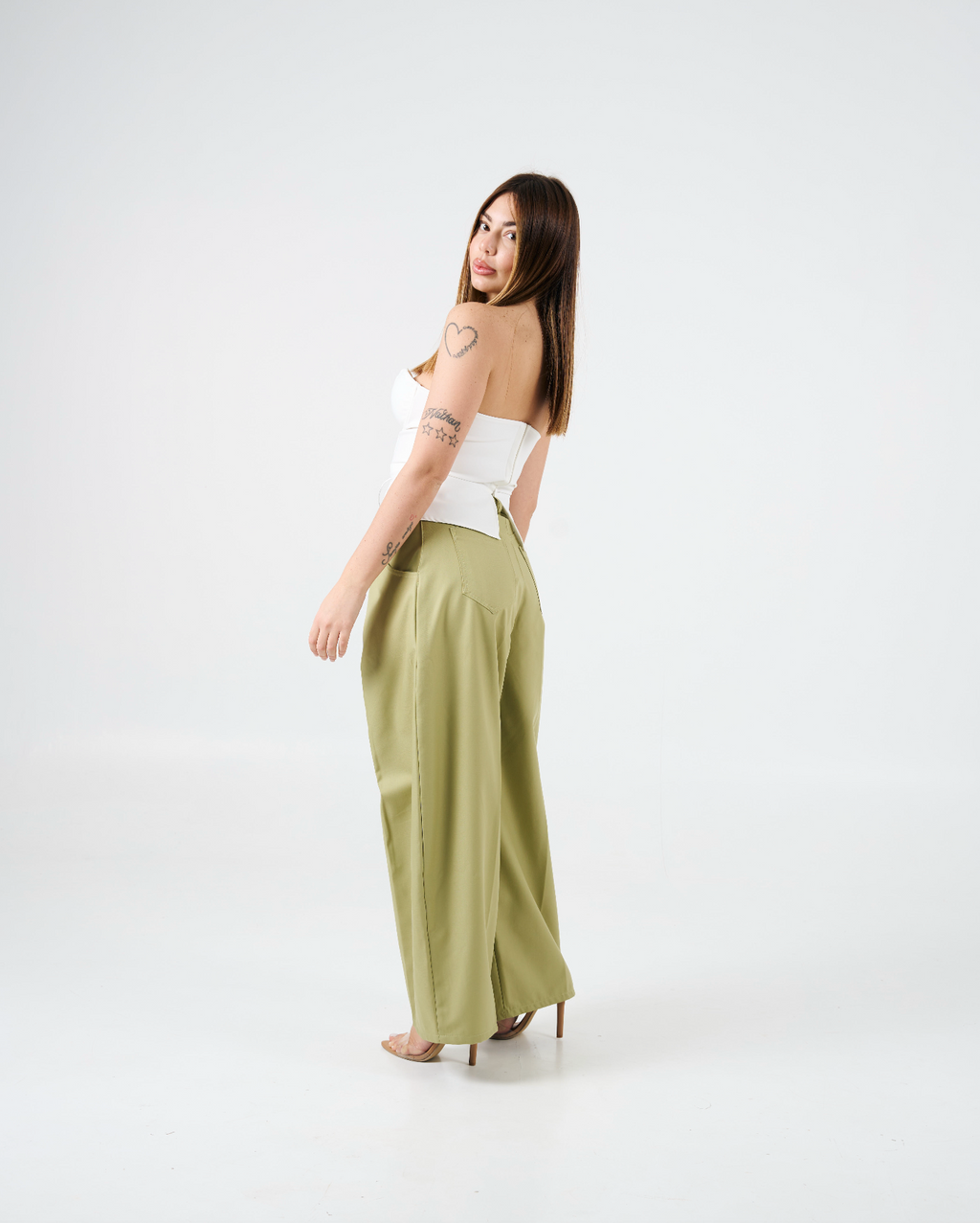 Pantalone con pence simil balloon verde